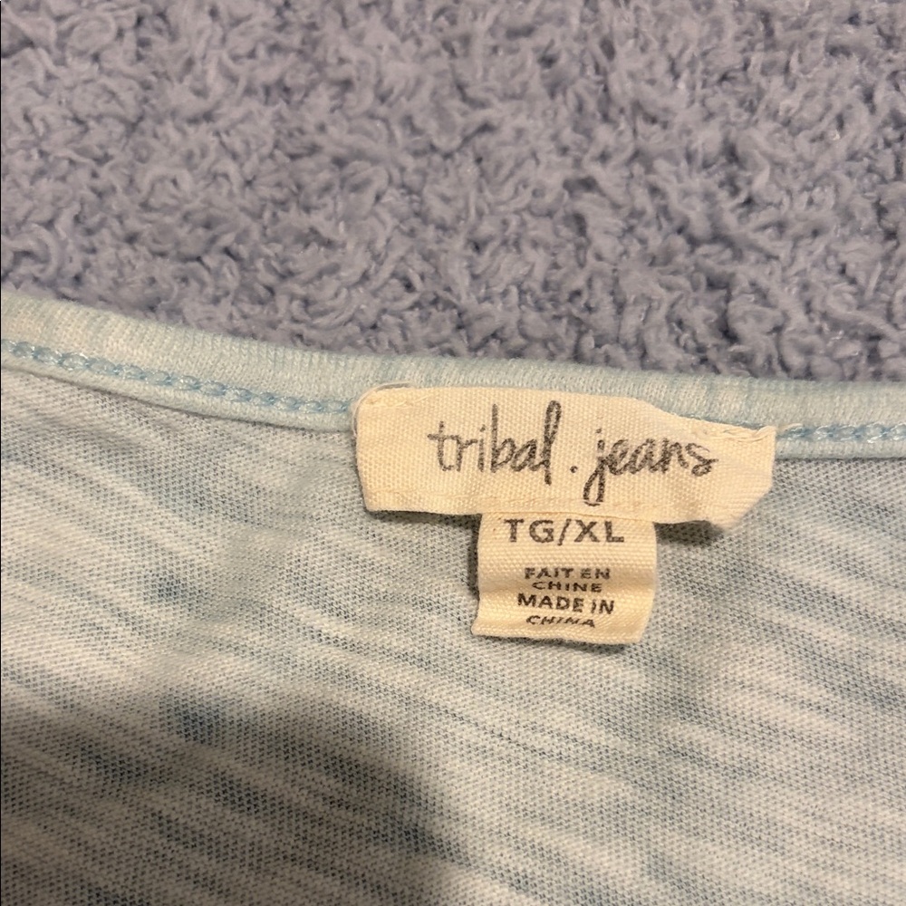 Tribal Sky Blue Embroidered Short Sleeve Top - Picture 2 of 9
